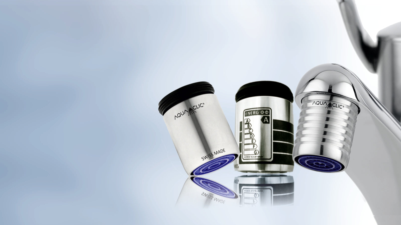 3 wassersparende Strahlregler in Edelstahl: Pur, Energylabel und mit Edelstahl-Struktur