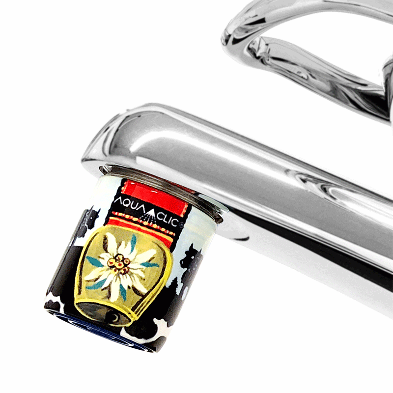 Perlstrahlregler am Wasserhahn mit AquaClic-Technologie und Swiss Alp-Design zur Verringerung des Wasserverbrauchs und der CO2-Emissionen