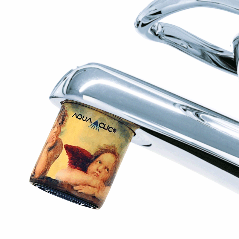 AquaClic-Strahlregler mit Thinking Angels-Design für einen wasser- und energiesparenden Hahn