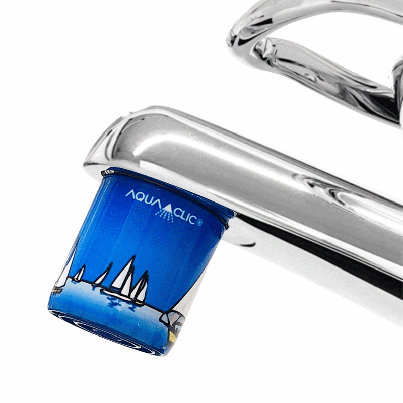 Perlstrahlregler für den Hahn mit AquaClic-Technologie spart Energie Regatta-Design AquaClic-Strahlregler: vermindert den Wasserverbrauch und verschönert den Hahn