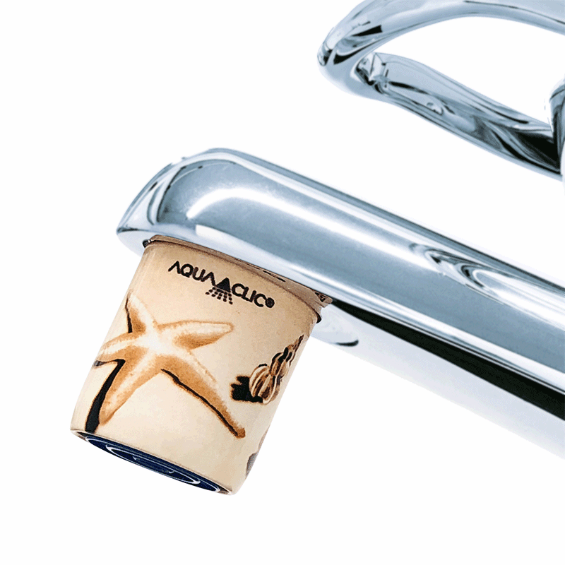 AquaClic-Strahlregler mit Vamos a la playa-Design für eine umweltfreundliche Nutzung des Wasserhahns