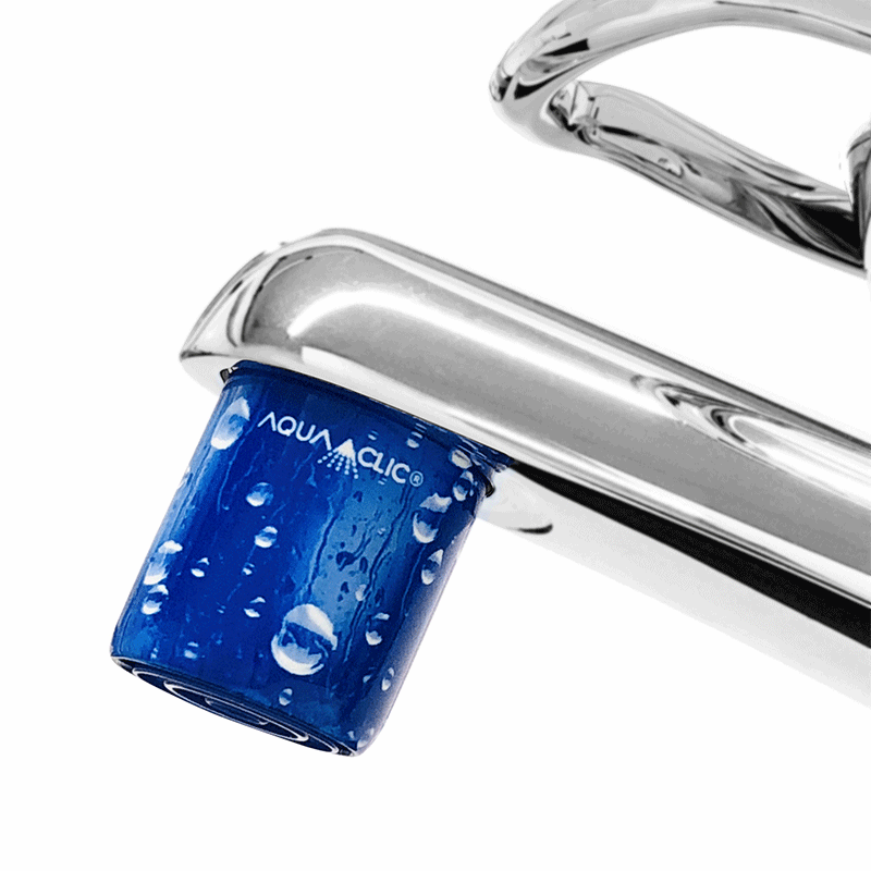 AquaClic-Strahlformer am Wasserhahn mit le grand bleu-Durchflussmengenregler: effektiver Schutz für die Umwelt