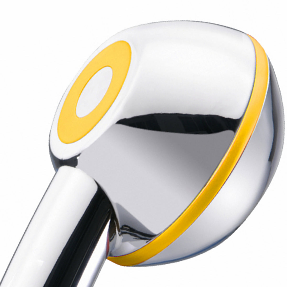 Pommeau de douche renforçant le jet SwissClima en revêtement écologique Eco-Chrome avec éléments décoratifs jaunes : Soleil !