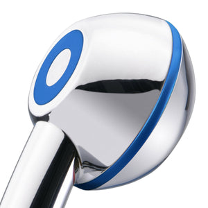 Duschbrause für wenig Leitungsdruck: SwissClima ecoverchrimt mit blauen Deko-Elementen