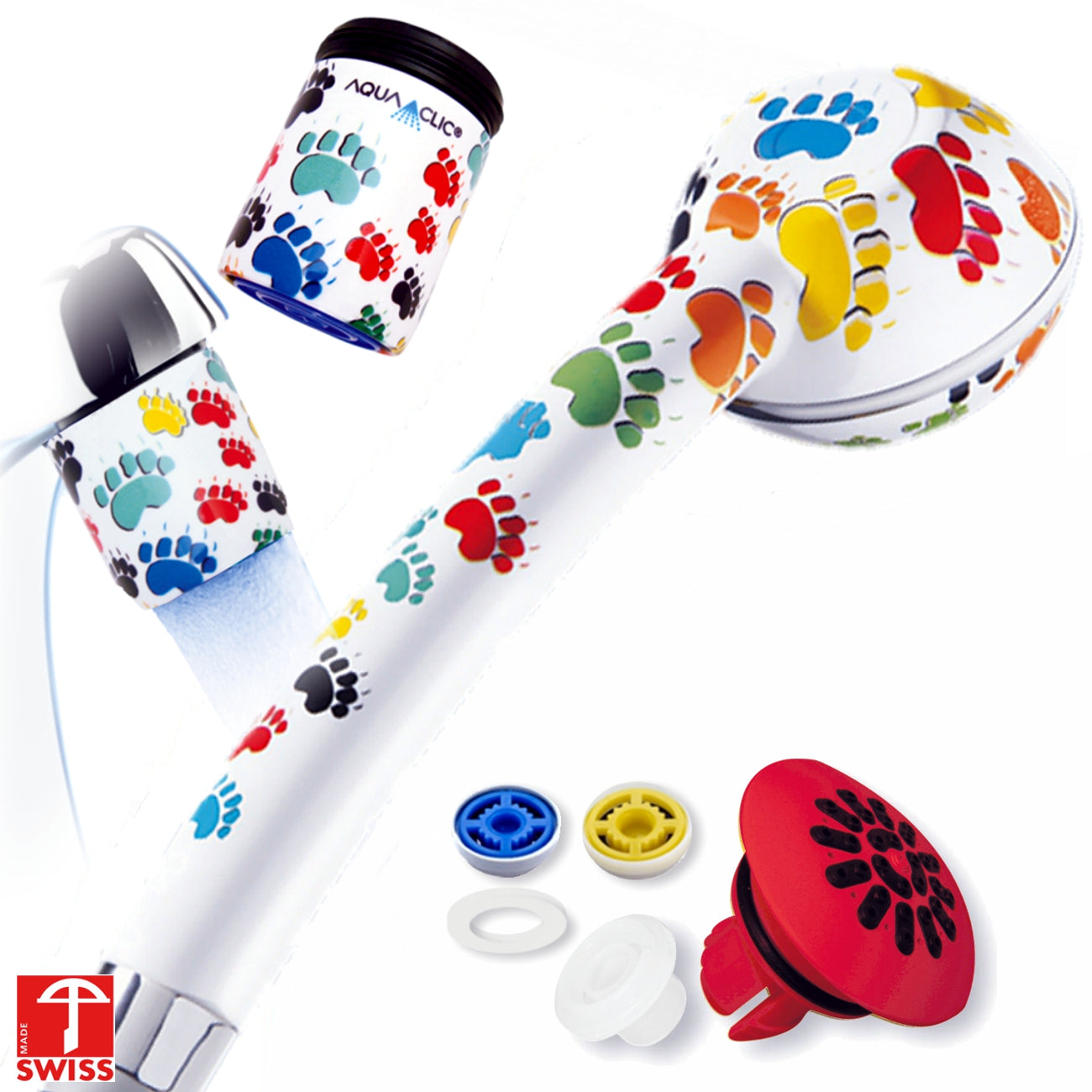 Wassersparender Duschkopf im Design PLAYA mit zwei Strahlreglern für den Wasserhahn und Softspray-Aufsatz