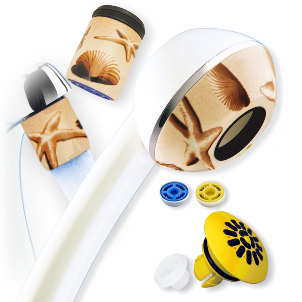 Wassersparender Duschkopf im Design PLAYA mit zwei Strahlreglern für den Wasserhahn und Softspray-Aufsatz