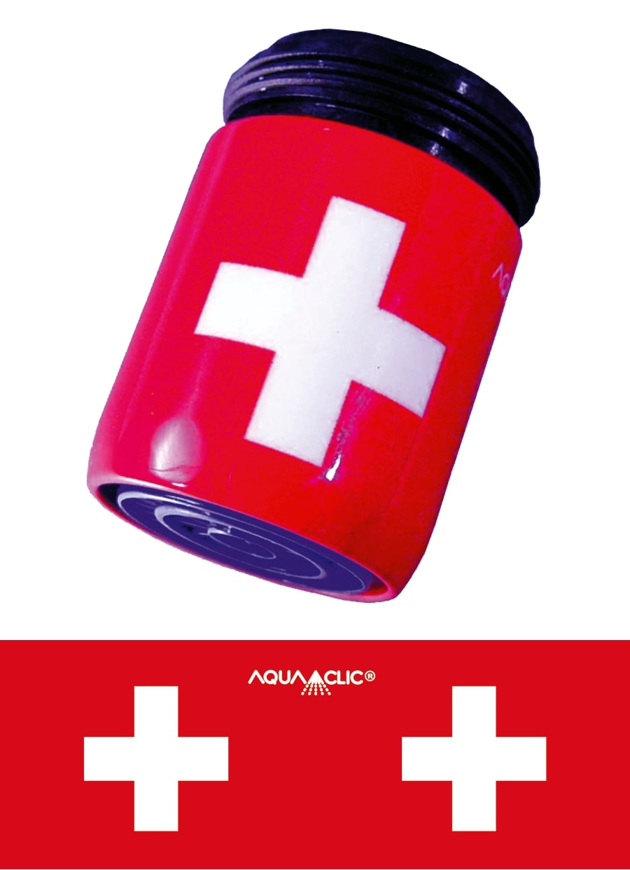 AquaClic-Strahlregler am Wasserhahn in Suisse-Design senkt den Energieverbrauch