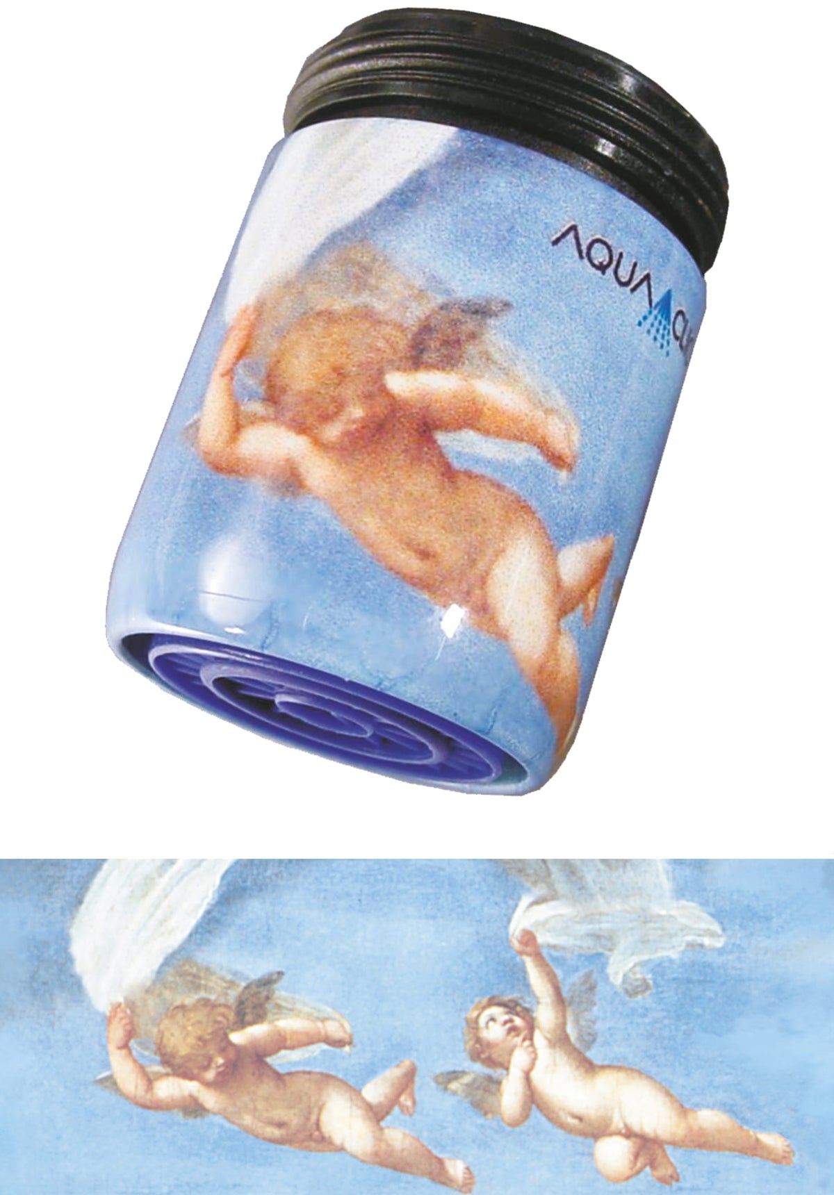 AquaClic-Durchflussmengenregler mit Flying Angels-Design für einen sparsamen und umweltbewussten Wasserhahn