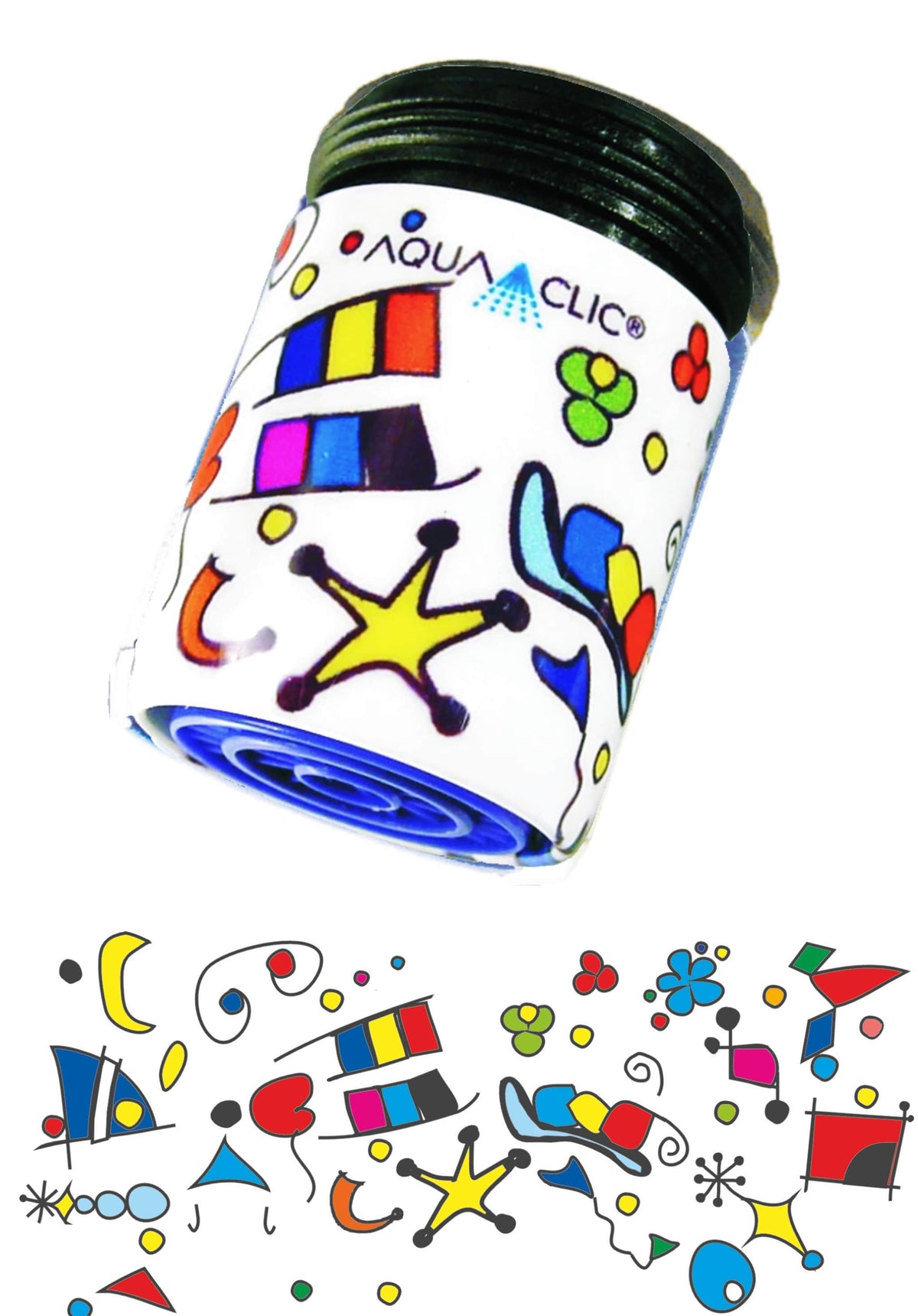 AquaClic-Strahlformer am Hahn mit Happyclic-Design für einen sparsamen und nachhaltigen Wasserverbrauch