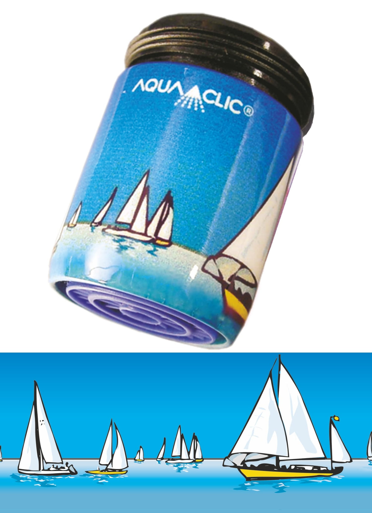 AquaClic-Wassersparer am Hahn mit Regatta-Design vermindert Wasserverbrauch und Kosten