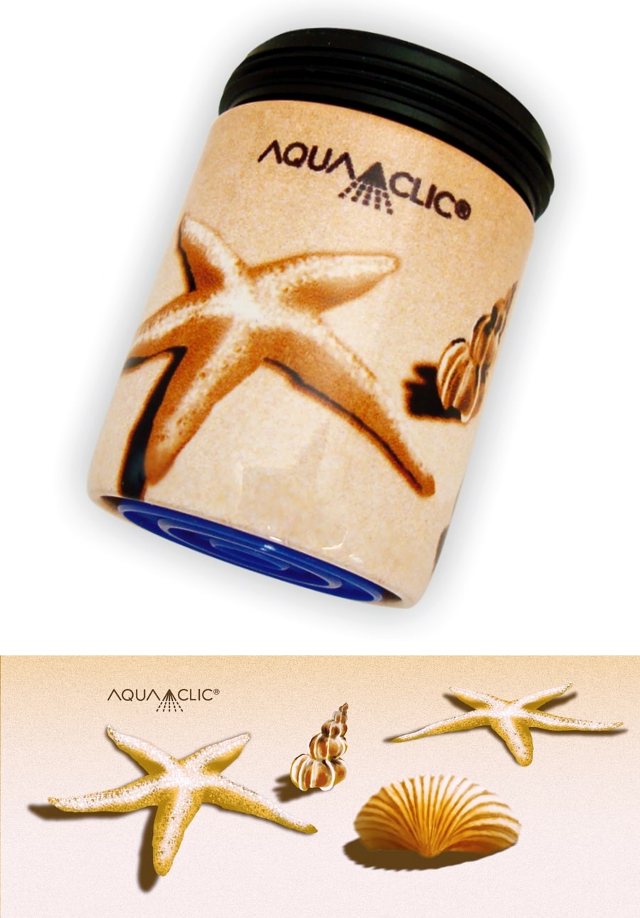 AquaClic-Wassersparer am Hahn mit Vamos a la playa-Design reduziert die Kosten und den Wasserverbrauch