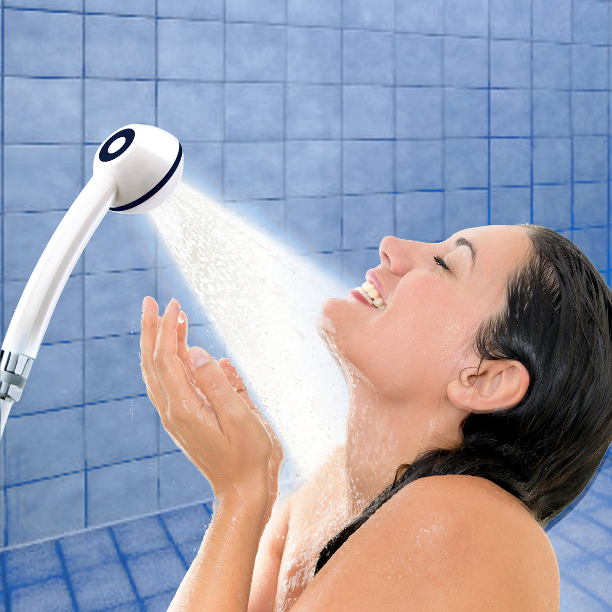 Duschkopf-Set SwissClima Eco: Sparbrause metallfrei, druckverstärkend, Energylabel B-C + Schlauch 175 cm