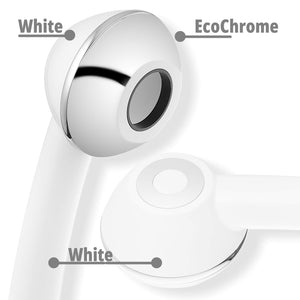 SwissClima Wasserspar-Duschkopf mit weissem, metallfreien Griff und verchromtem Kopfteil aus EcoChrome