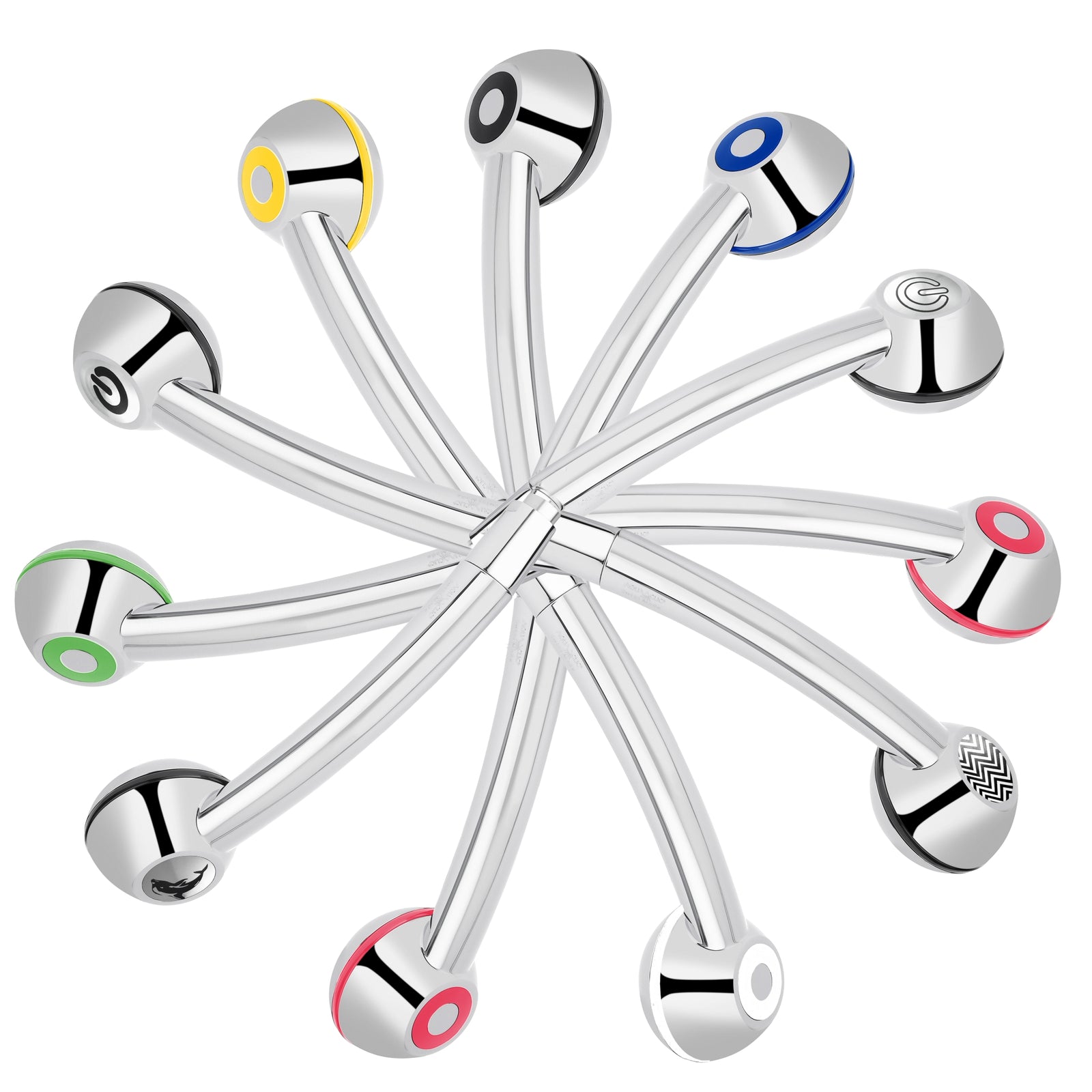 Duschkopf SwissClima für mehr Druck im Halbprofil mit sichtbaren Deko-Elemente die beliebig ausgetauscht werden können.