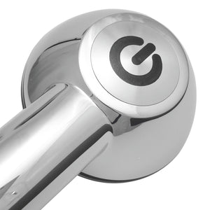 Druckverstärkender Duschkopf Swissclima EcoChrome mit Deko im Energie On-Off-Design