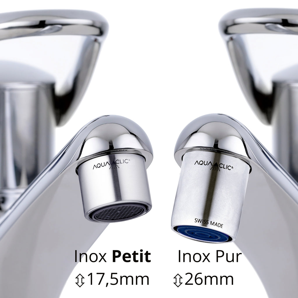 AquaClic Inox Petit: kompakter Strahlregler in Edelstahl, SwissMade