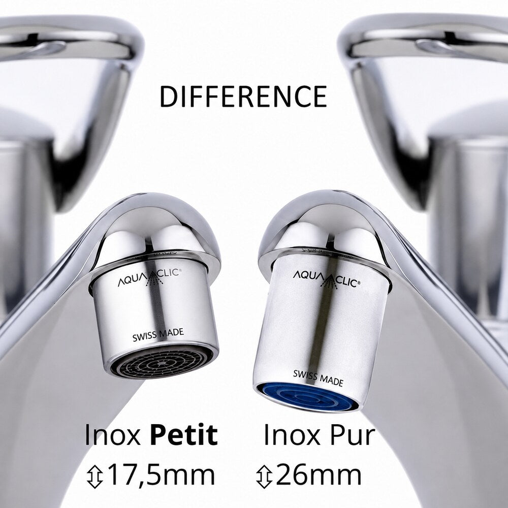 Grössenvergleich AquaClic Inox Petit und Inox Pur aus Edelstahl