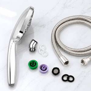 Variété Duschkopf-Set mit SuperFlexxi Inox Schlauch und Zubehör aufgereiht