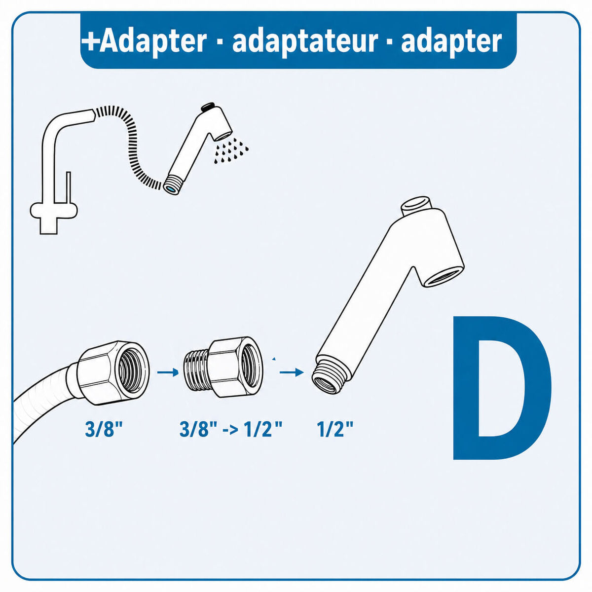 Küchenbrause Mini mit Spezialadapter für 3/8-Zoll-Armaturen-Schlauch