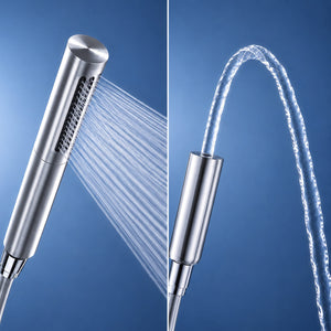 Elégance-Duschbrause Duschstrahl, daneben Elegance im Kneipp-Strahl-Modus