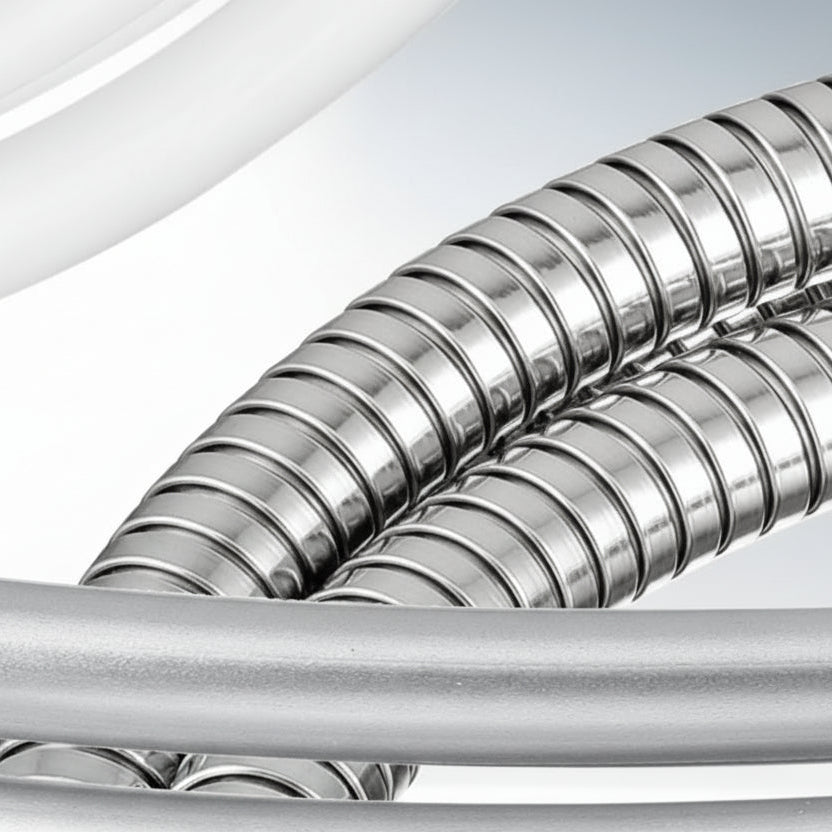 Brauseschlauch Edelstahl, Duschschlauch Kunststoff in silber und in Weiss. Innenleben PVC-frei