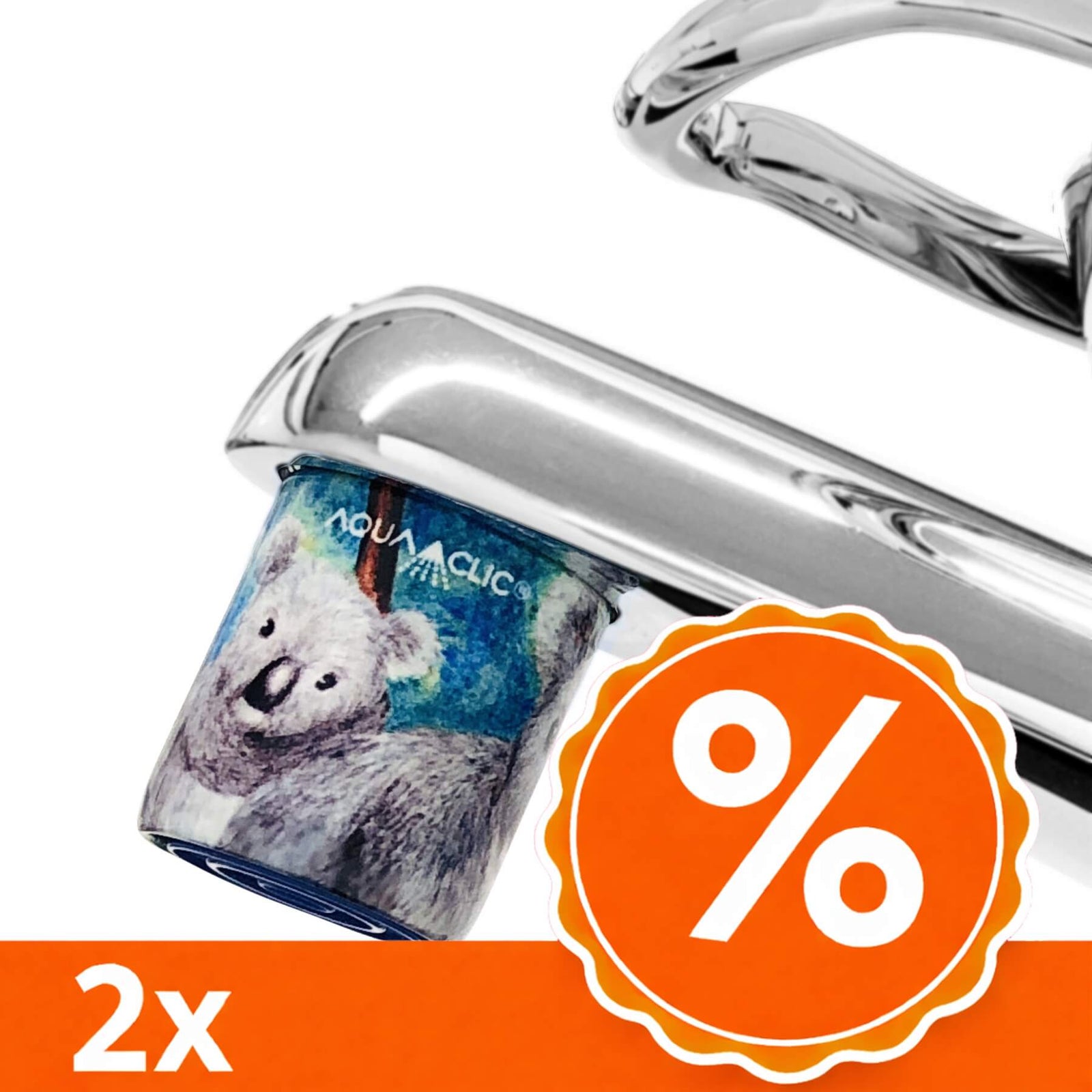 AquaClic Strahlregler mit Koala Illustration auf blauem Hintergrund