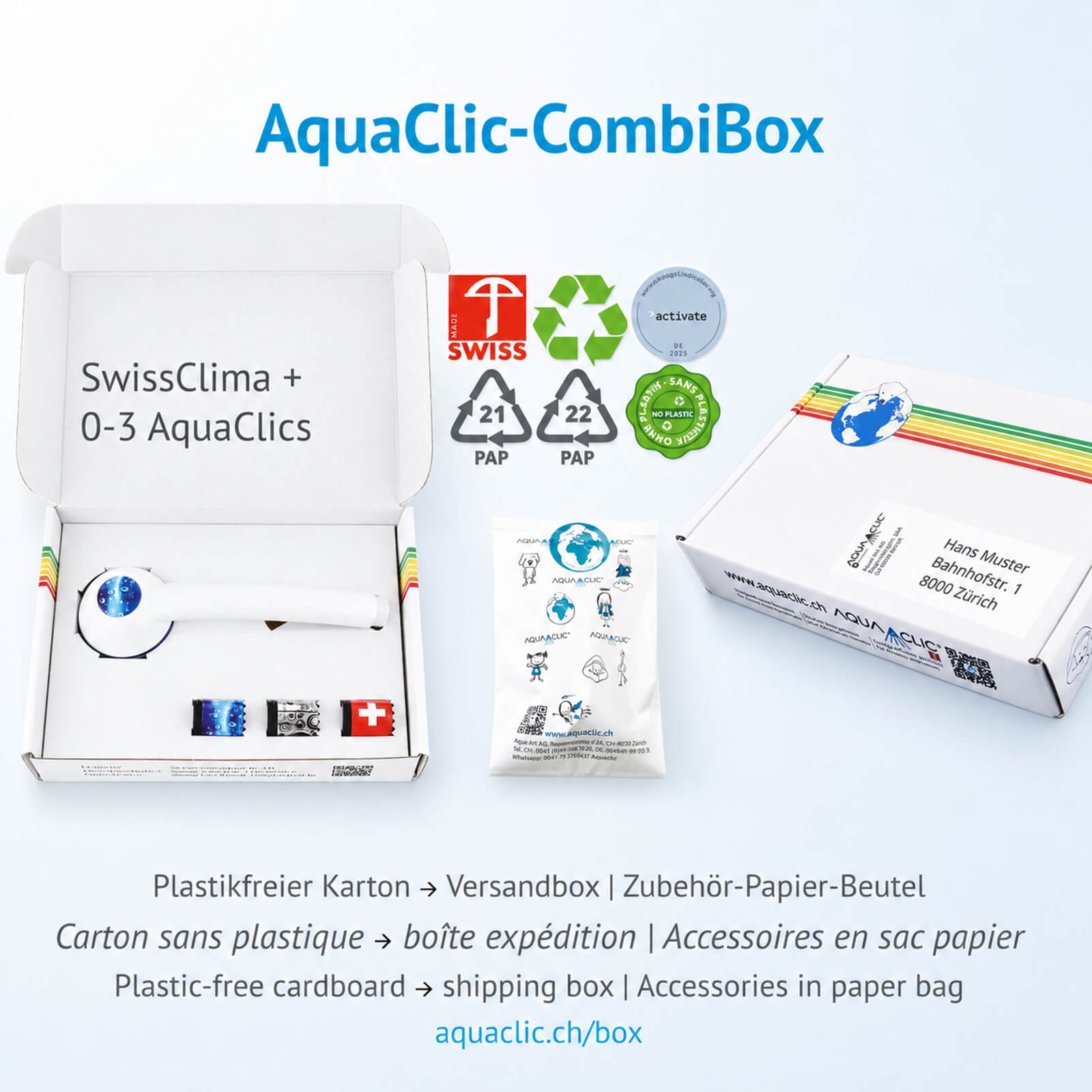 Verschiedene AquaClic-Verpackungen
