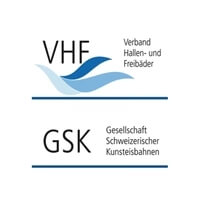 Logo: VHF Verband Hallen- und Freibàder und Logo GSK: Gesellschaft Schweizerischer Kunsteisbahnen