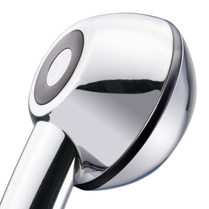 Pommeau de douche vainqueur du test de Kassensturz pour un jet de douche puissant : AquaClic SwissClima Black Power chromé avec éléments décoratifs noirs Pommeau profilé