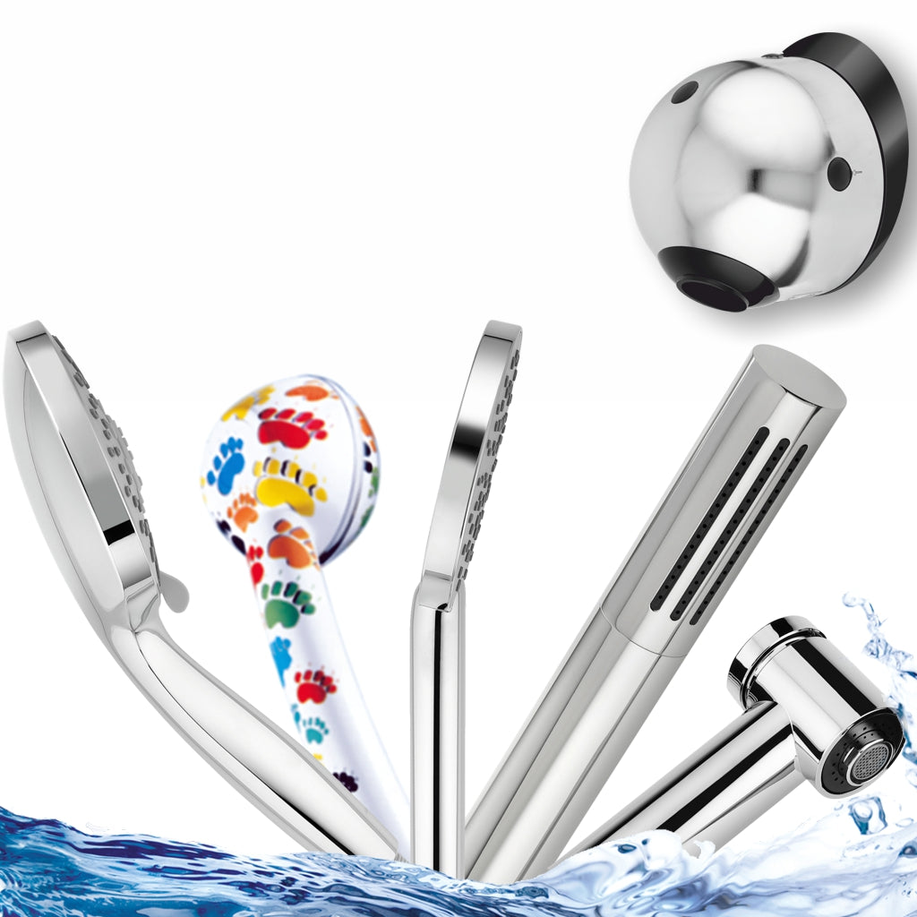 5 energiesparende Duschköpfe und 1 Wandbrause für Schwimmbäder von AquaClic