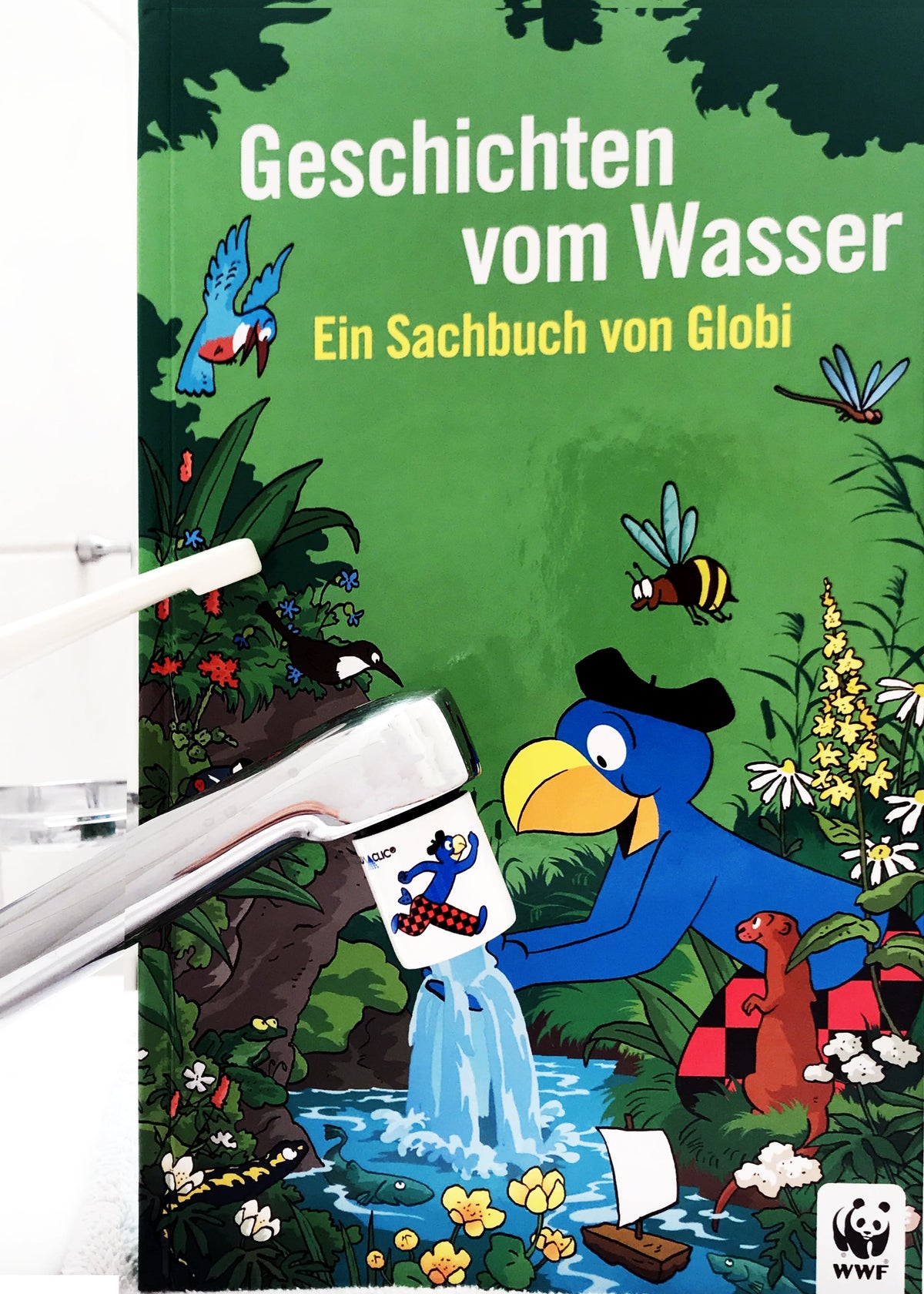 Perlstrahlregler für den Hahn mit  GLOBI-Design AquaClic-Strahlregler: spart Wasser, Energie und Geld