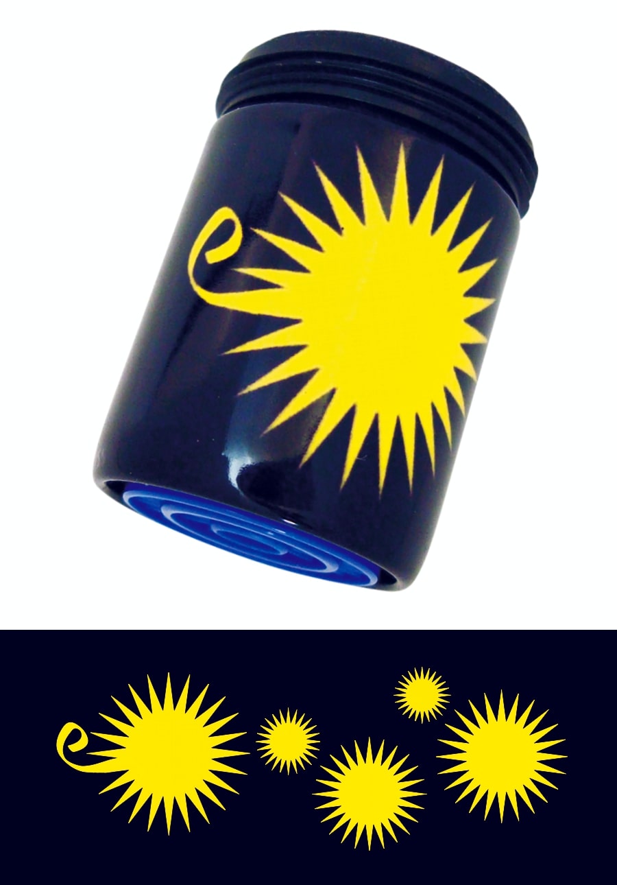 Wassersparer für den Wasserhahn mit Perlstrahltechnologie und  Soleil, soleil!-Design für einen sparsamen und nachhaltigen Wasserverbrauch