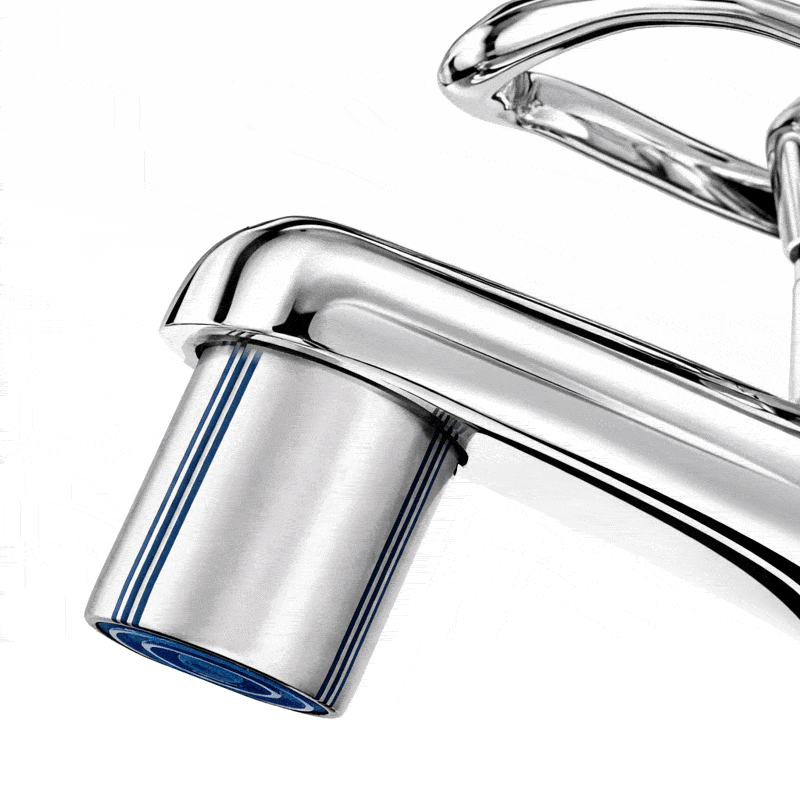 Strahlregler aus Edelstahl, wassersparend  am Wasserhahn mit feinen senkrechten Linien, Desgin: Lignes