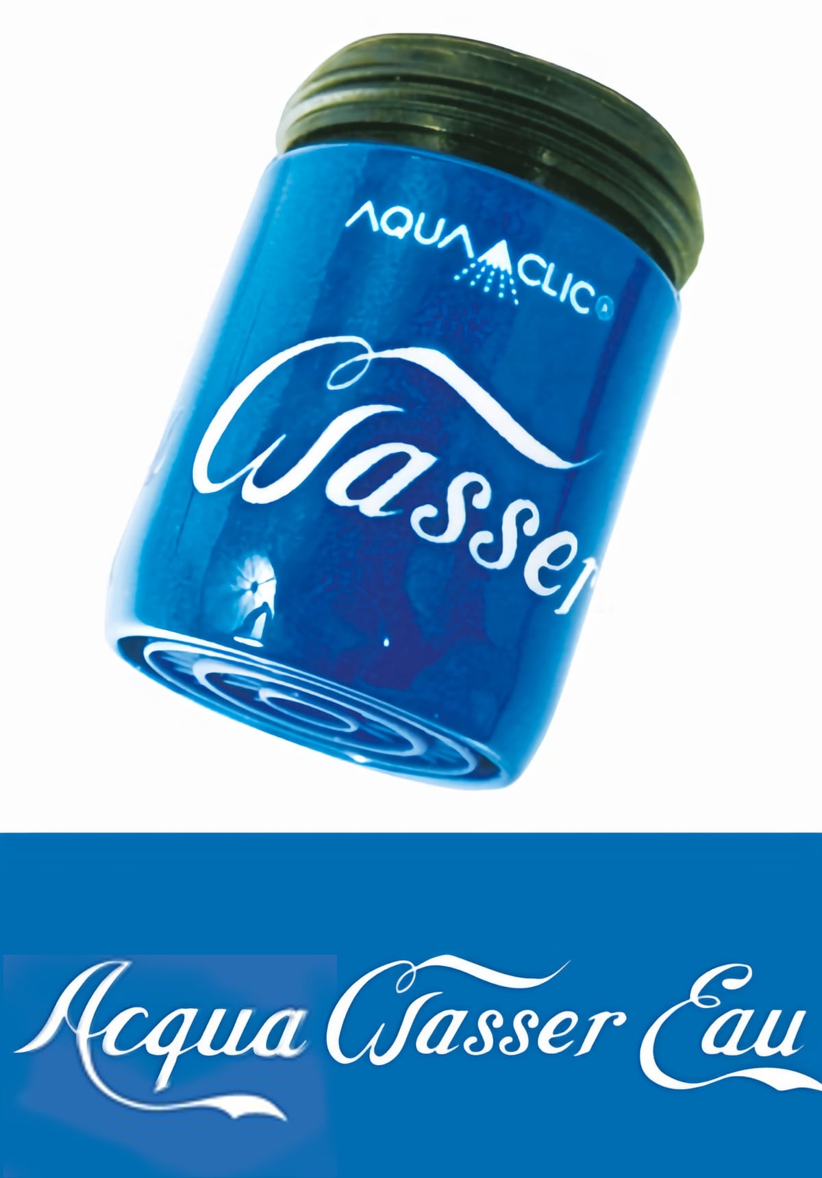 Strahlregler für den Wasserhahn mit AquaClic-Technologie und  Wasser - eau - acqua-Design für eine umweltbewusste Nutzung von Wasser und Energie