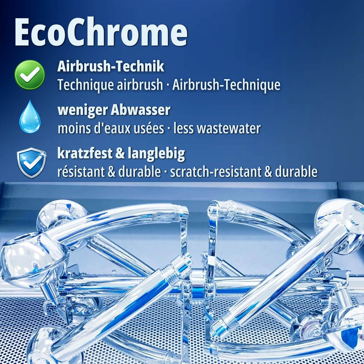 Ecoverchromung mit Airbrush-Technik: weniger Abwasser, kratfest, langlebig und silbern glänzend