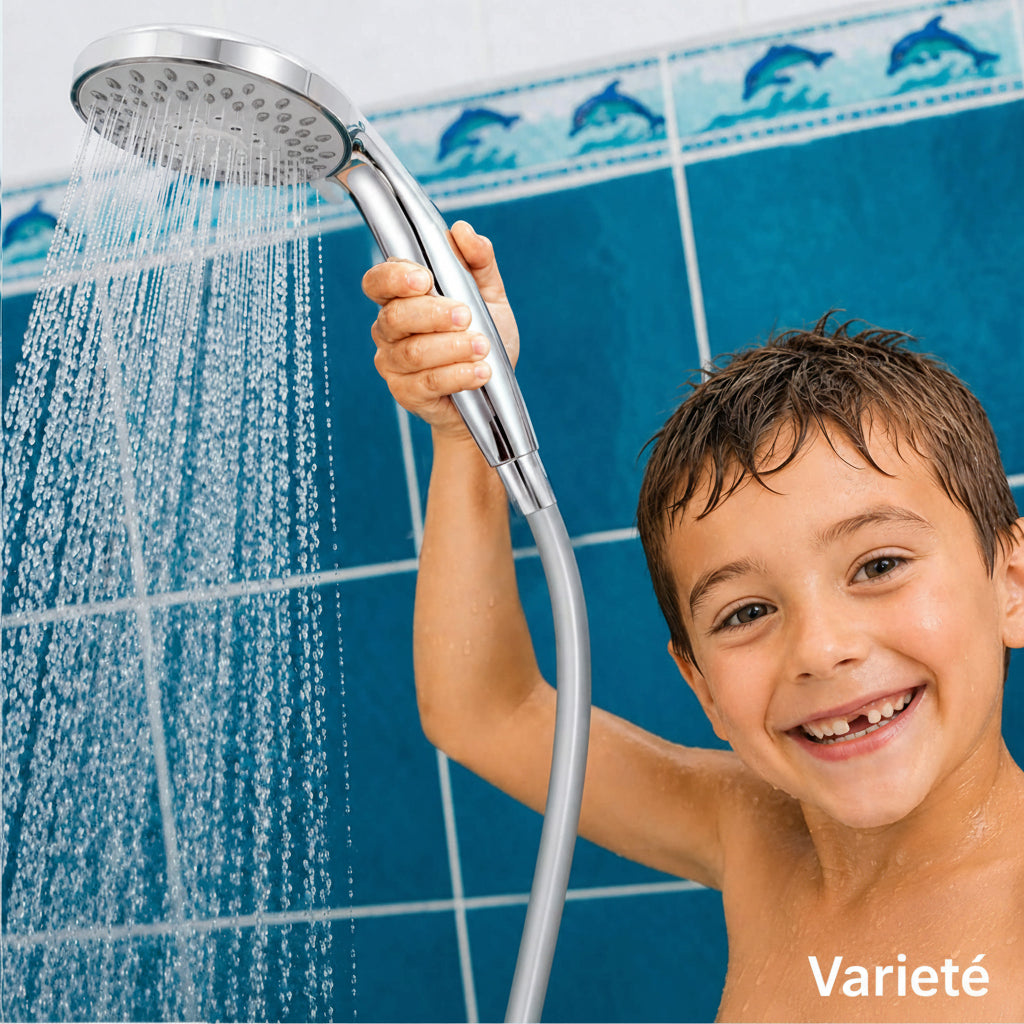 Duschkopf-Set Variété mit SuperFlexxi Inox Schlauch und Zubehör