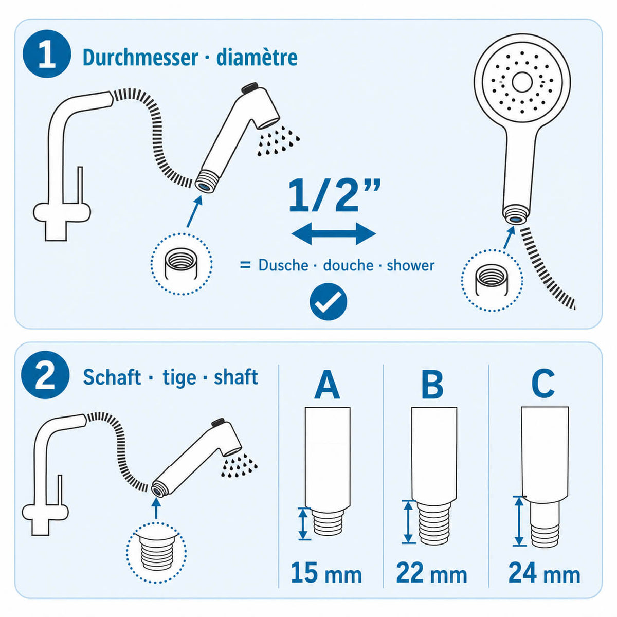 Douchette cuisine MINI – réglable et écono­miseuse d’eau (5 & 12 l/min)