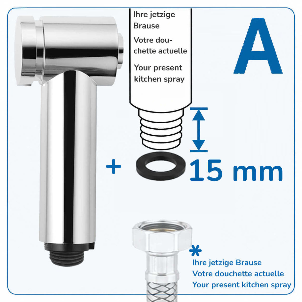 Douchette cuisine MINI – réglable et écono­miseuse d’eau (5 & 12 l/min)