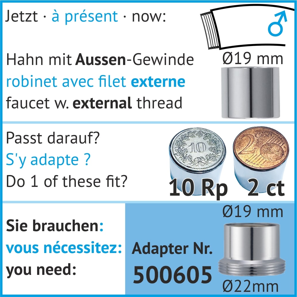 Adapter für Hahn mit 16 mm Durchmesser 500121nnengewinde Durchmesser 18 mm, female 500119