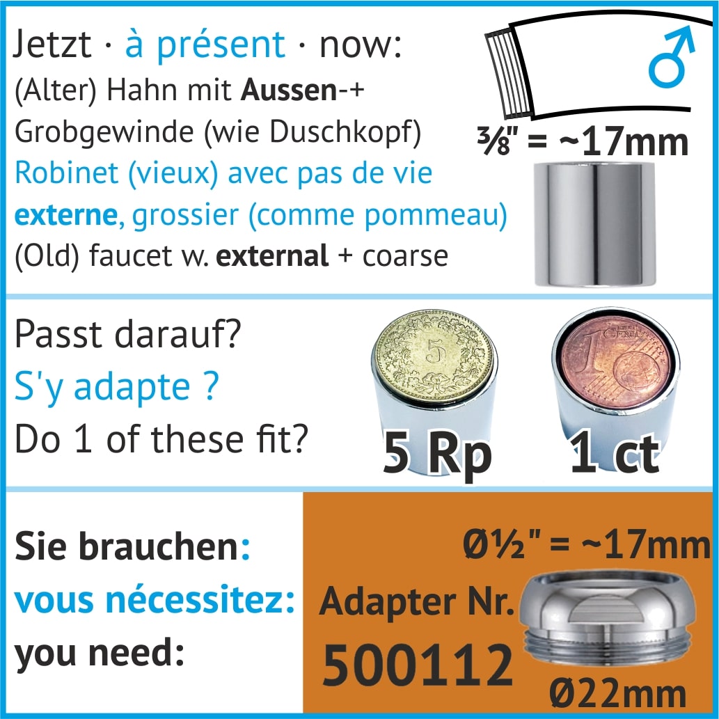 Spezialadapter für Hahn mit A28 mm Durchmesserahn mit Aussengewinde 19 mm Durchmesser, 500605uu