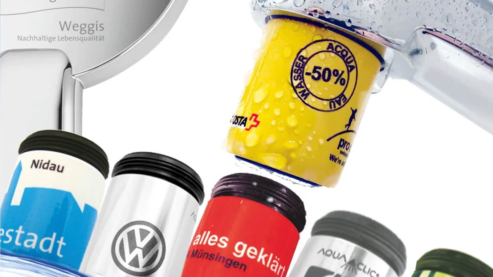 Duschköpfe und Mischdüsen für Gemeinden, neutral einfach oder farbig als Kommunikationsmittel