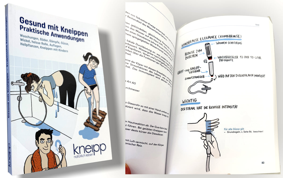 Aperçu du livre officiel Kneipp avec la douche Elégance-AquaClic reproduite en tant que douche combinée officielle