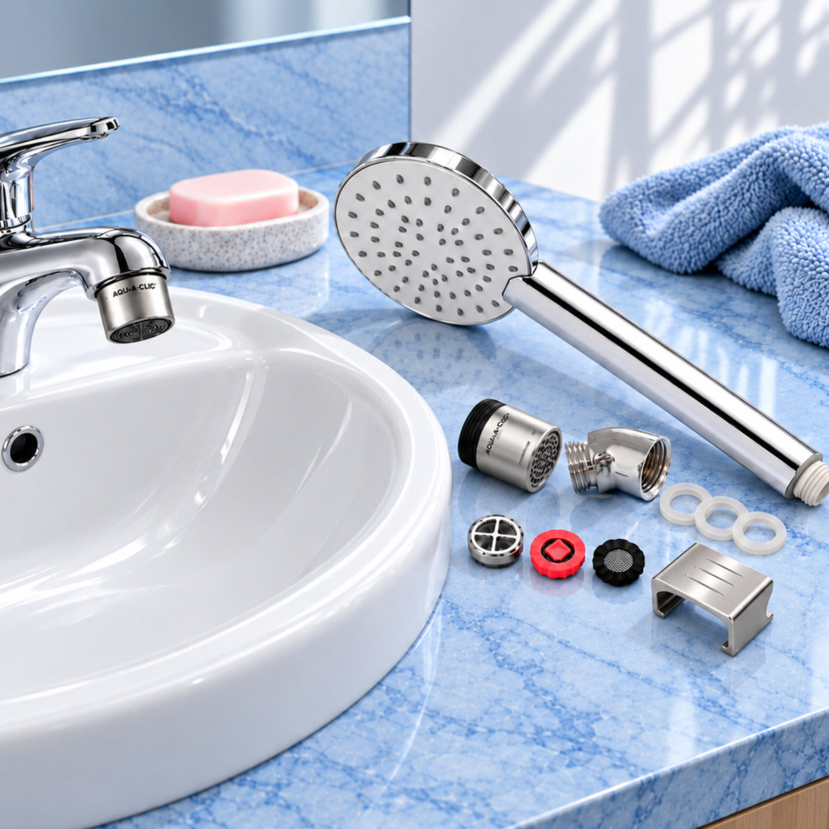 Wasserspar-Set für Dusche & Wasserhahn – Prosecco, 2 Petits, Accessoires