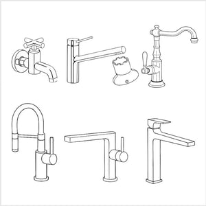 Nicht-Norm-Wasserhähne: moderne Armaturen, Alte Armatuern, Halbzoll, Dreiachtelzoll, mit Caché-System und Schlüssel