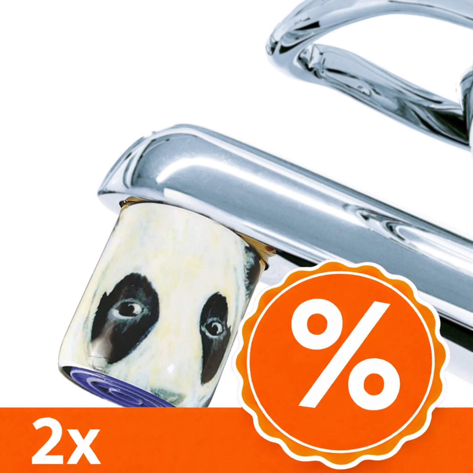 AquaClic Strahlregler Panda Eyes mit Panda-Augen-Motiv am Wasserhahn im Bad oder Gäste-Bad