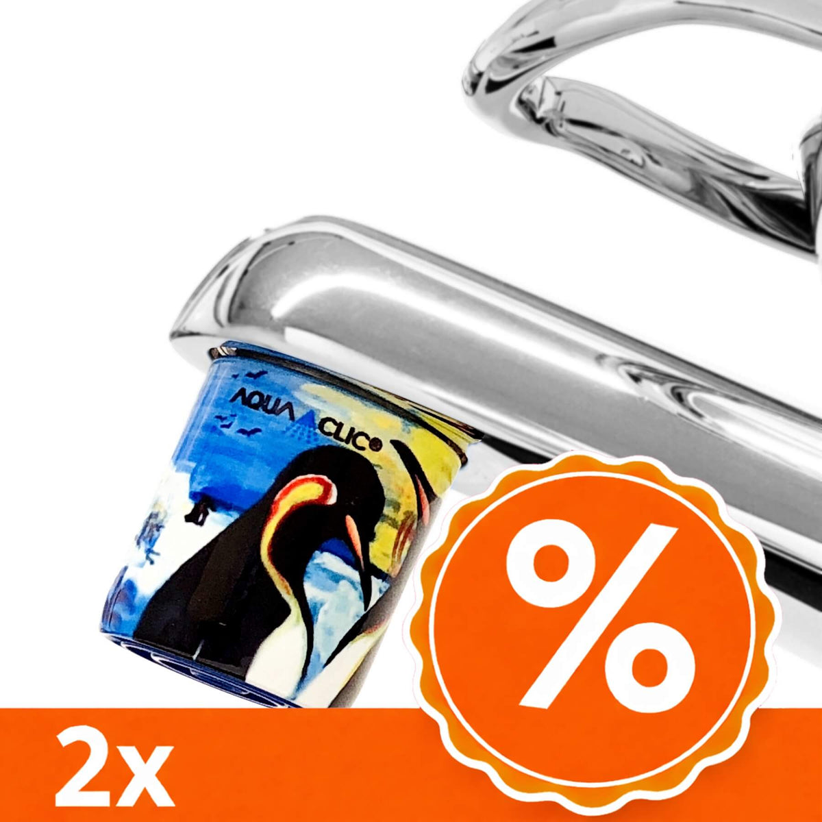 AquaClic Strahlregler Pinguin Motiv am Wasserhahn montiert