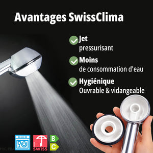Set de douche SwissClima, à pression ren&shy;for&shy;cée, éco&shy;no&shy;mi&shy;que en eau